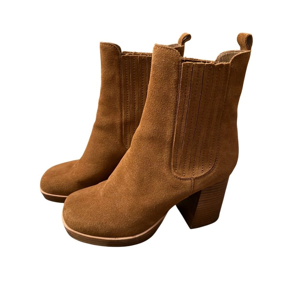 Kelsi Dagger Racer Camel Suede Platform Chelsea Boots 9.5 Like New